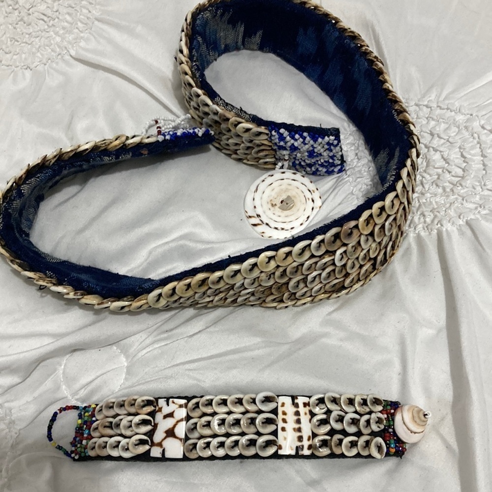 Vintage African Cowrie Shell Belt & Bracelet Set